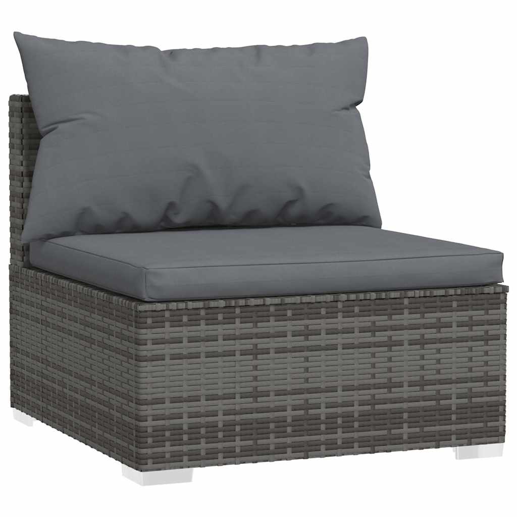 vidaXL Canapé central de jardin avec coussins gris en résine tressée