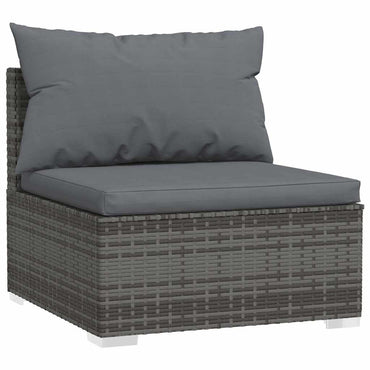 vidaXL Garten-Mittelsofa mit Kissen Grau Poly Rattan