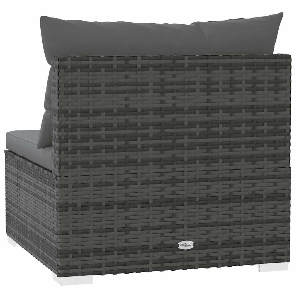 vidaXL Canapé central de jardin avec coussins gris en résine tressée