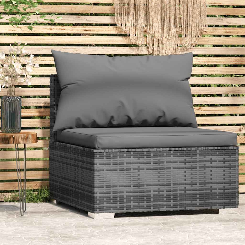vidaXL Canapé central de jardin avec coussins gris en résine tressée