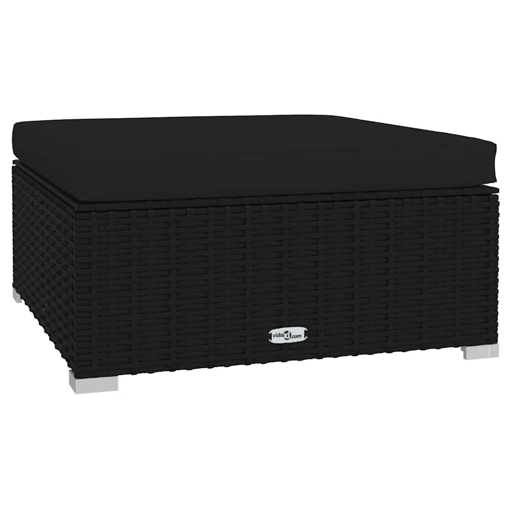 vidaXL Pouf de jardin avec coussin Noir 70x70x30 cm Résine tressée