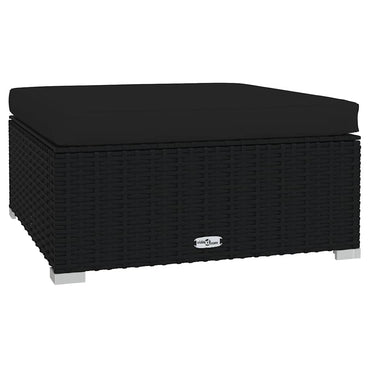 vidaXL Pouf de jardin avec coussin Noir 70x70x30 cm Résine tressée