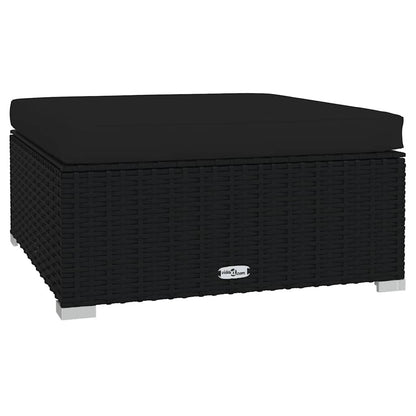 vidaXL Pouf de jardin avec coussin Noir 70x70x30 cm Résine tressée
