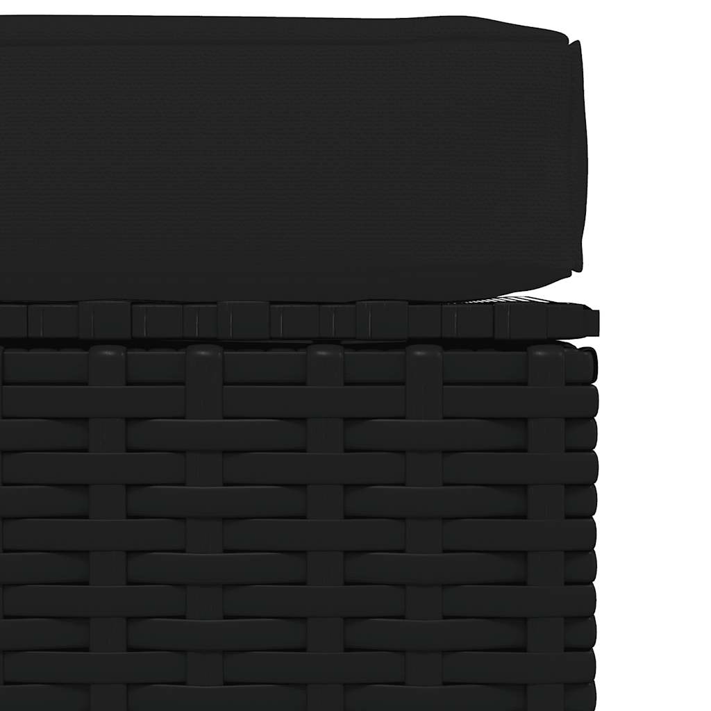 vidaXL Pouf de jardin avec coussin Noir 70x70x30 cm Résine tressée