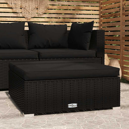 vidaXL Pouf de jardin avec coussin Noir 70x70x30 cm Résine tressée