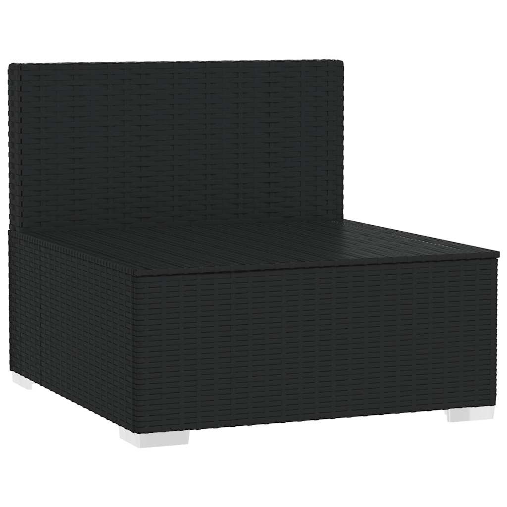 vidaXL Canapé central de jardin avec coussins en résine tressée noire