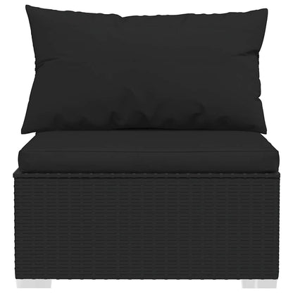 vidaXL Canapé central de jardin avec coussins en résine tressée noire