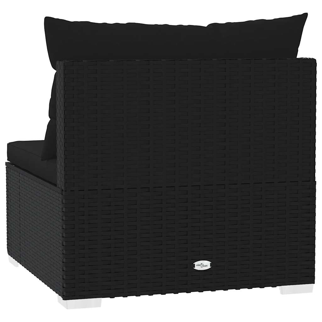 vidaXL Canapé central de jardin avec coussins en résine tressée noire