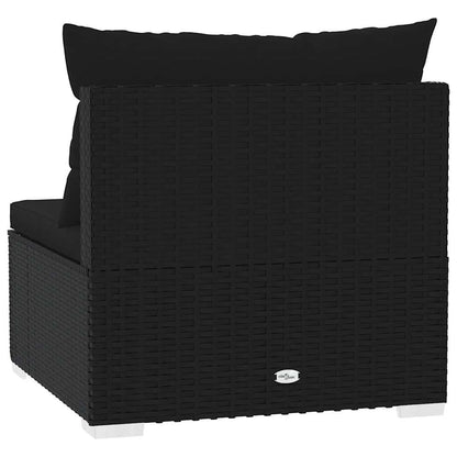 vidaXL Canapé central de jardin avec coussins en résine tressée noire
