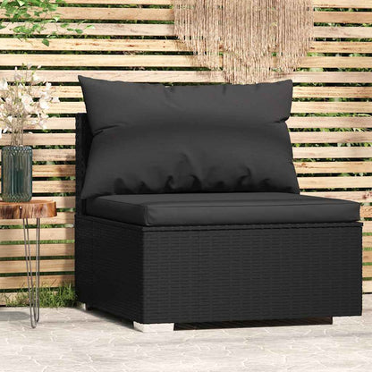 vidaXL Canapé central de jardin avec coussins en résine tressée noire