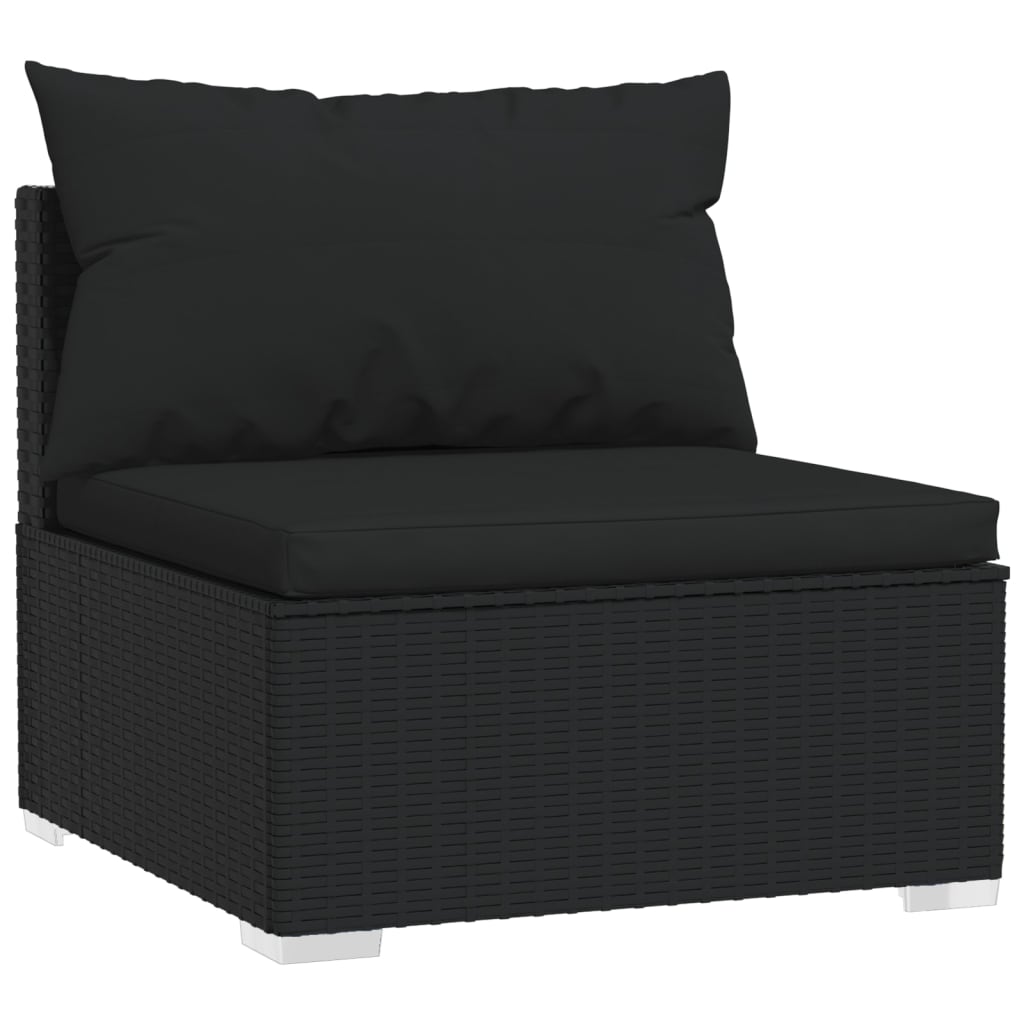 vidaXL Salon de jardin 4 pcs avec coussins Noir Résine tressée