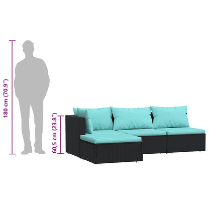 vidaXL Salon de jardin 4 pcs avec coussins Noir Résine tressée