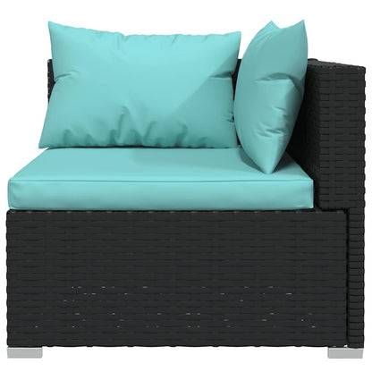 vidaXL Salon de jardin 4 pcs avec coussins Noir Résine tressée