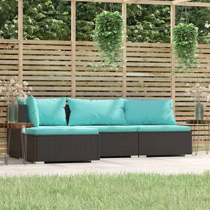 vidaXL Salon de jardin 4 pcs avec coussins Noir Résine tressée