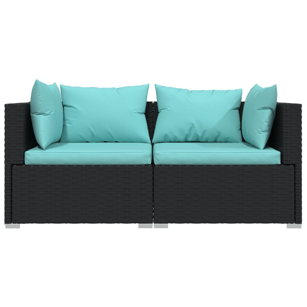vidaXL Ensemble de salon de jardin 3 pcs avec coussins Noir Résine tressée