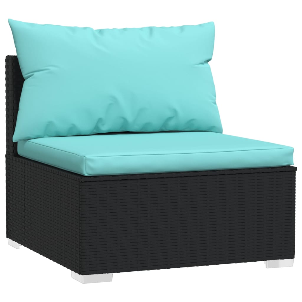 vidaXL Salon de jardin 4 pcs avec coussins Noir Résine tressée