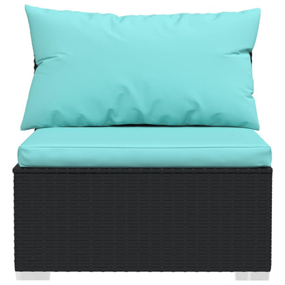 vidaXL Salon de jardin 4 pcs avec coussins Noir Résine tressée