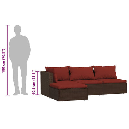 vidaXL Salon de jardin 4 pcs avec coussins marron résine tressée