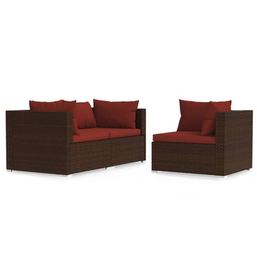 vidaXL 3-tlg. Garten-Lounge-Set mit Kissen Braun Poly Rattan