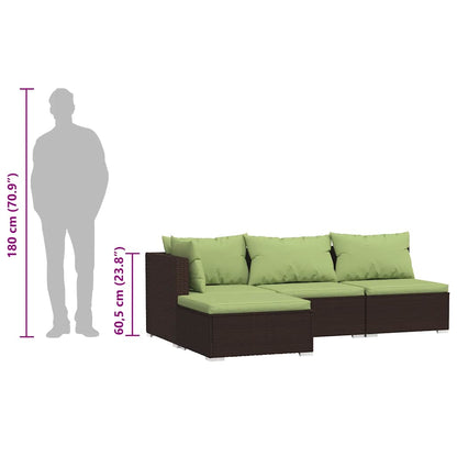 vidaXL 4-tlg. Garten-Lounge-Set mit Kissen Braun Poly Rattan