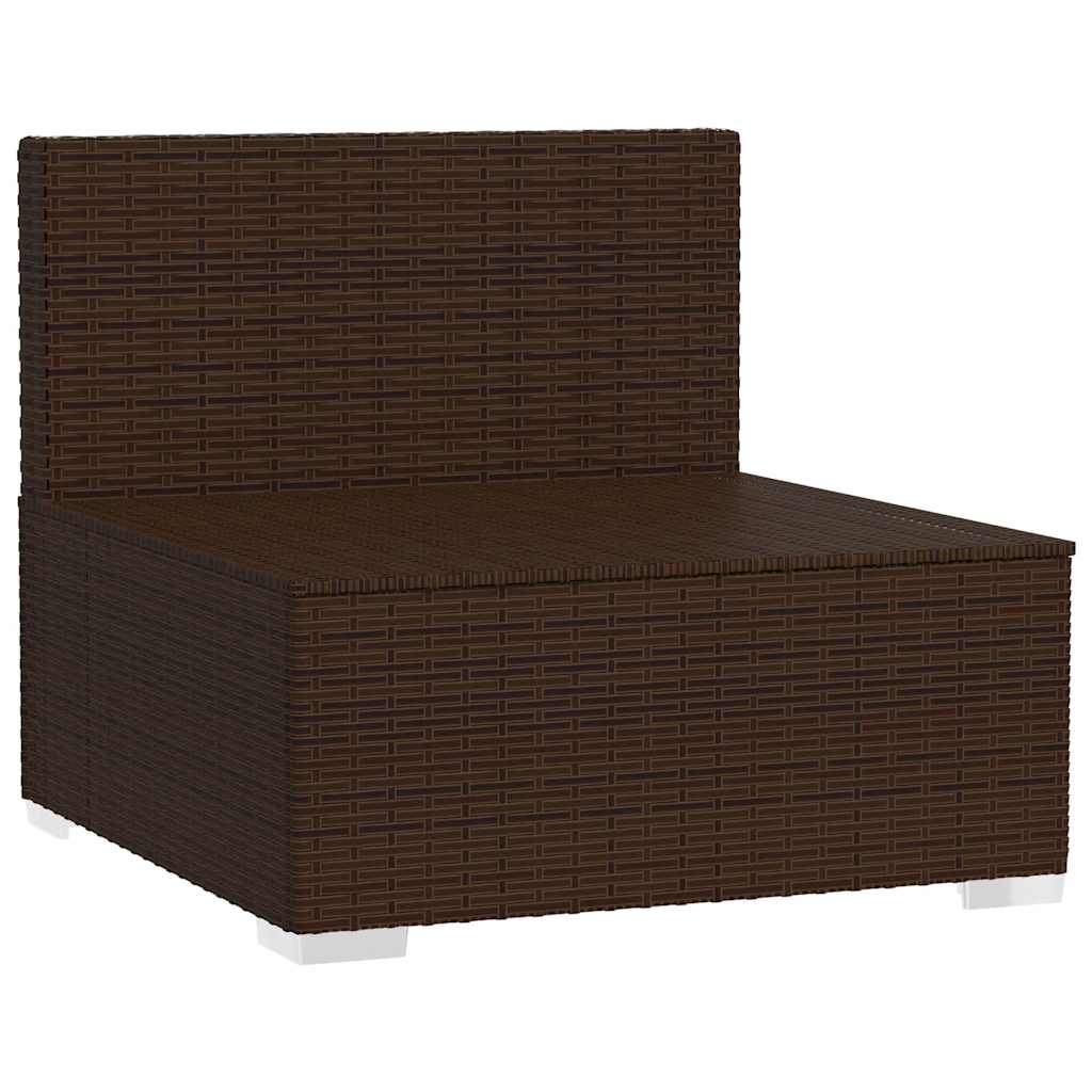 vidaXL Canapé central de jardin avec coussins en poly rotin marron