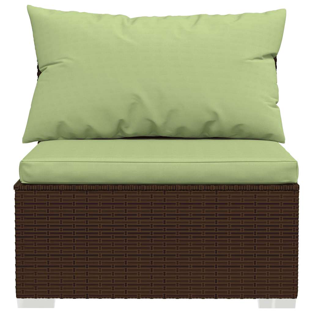 vidaXL Canapé central de jardin avec coussins en poly rotin marron