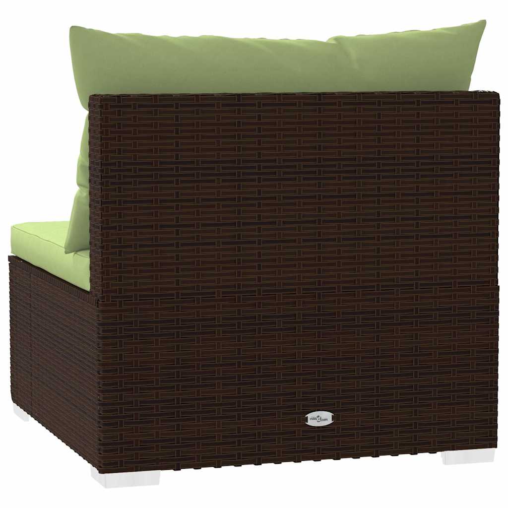 vidaXL Canapé central de jardin avec coussins en poly rotin marron
