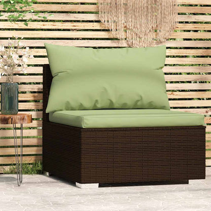 vidaXL Canapé central de jardin avec coussins en poly rotin marron