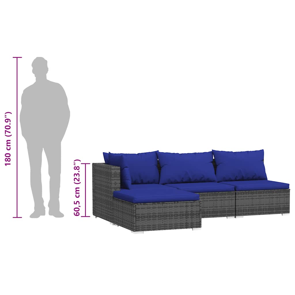 vidaXL Salon de jardin 4 pcs avec coussins Gris Résine tressée