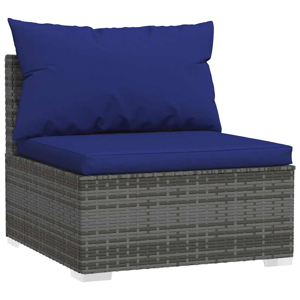 vidaXL Canapé central de jardin avec coussins gris en résine tressée