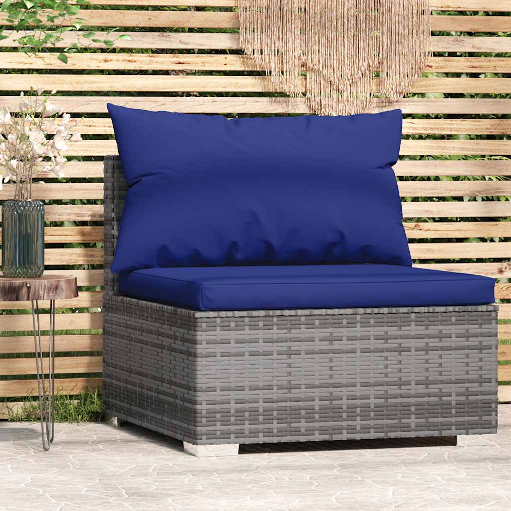 vidaXL Canapé central de jardin avec coussins gris en résine tressée