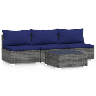 vidaXL Salon de jardin 4 pcs avec coussins Gris Résine tressée