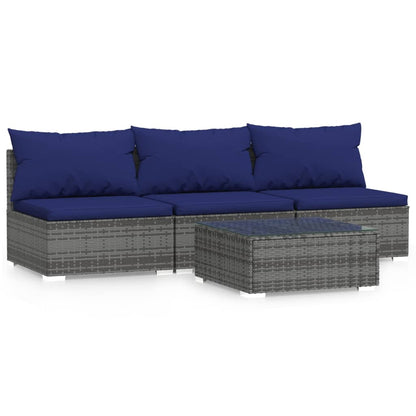 vidaXL Salon de jardin 4 pcs avec coussins Gris Résine tressée