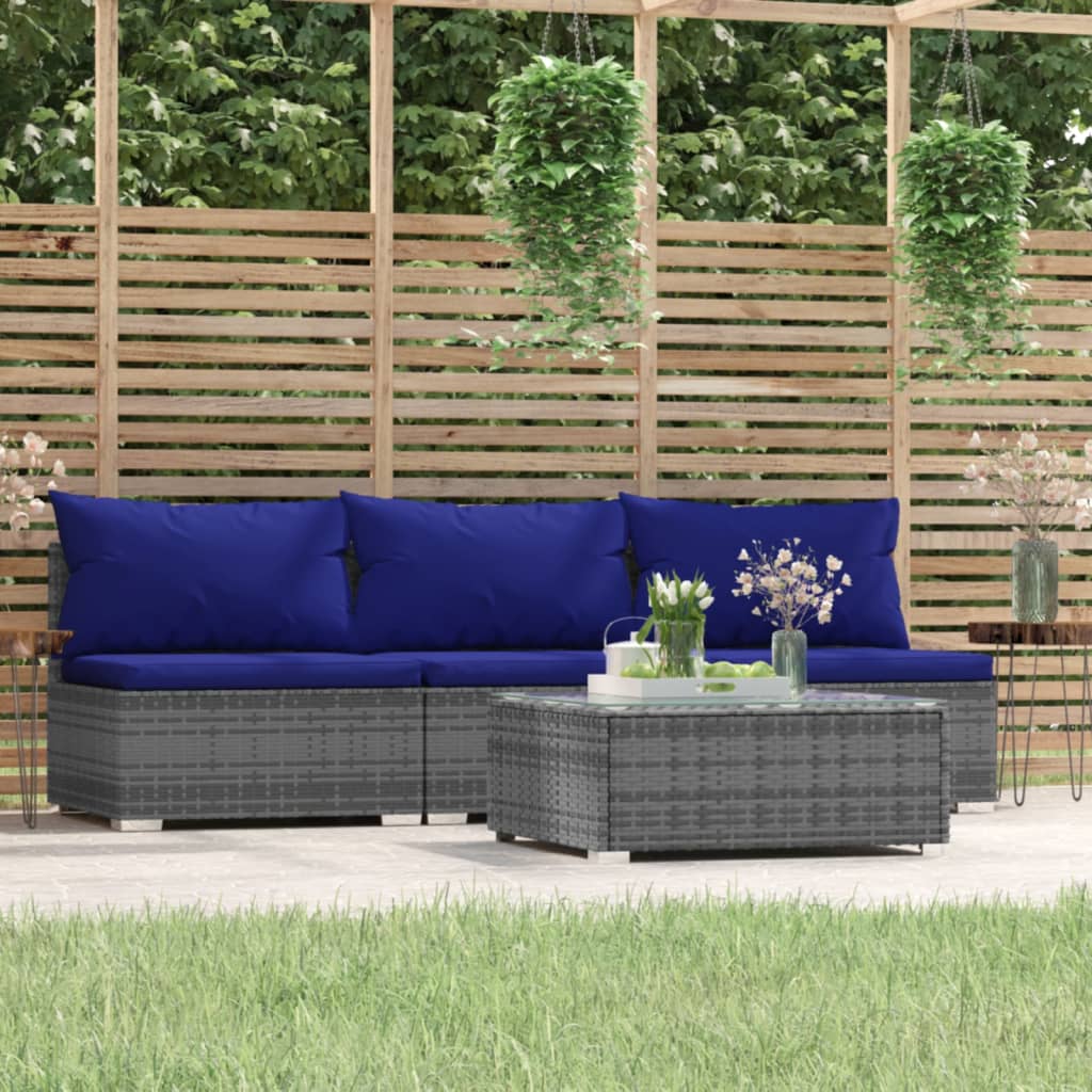 vidaXL Salon de jardin 4 pcs avec coussins Gris Résine tressée