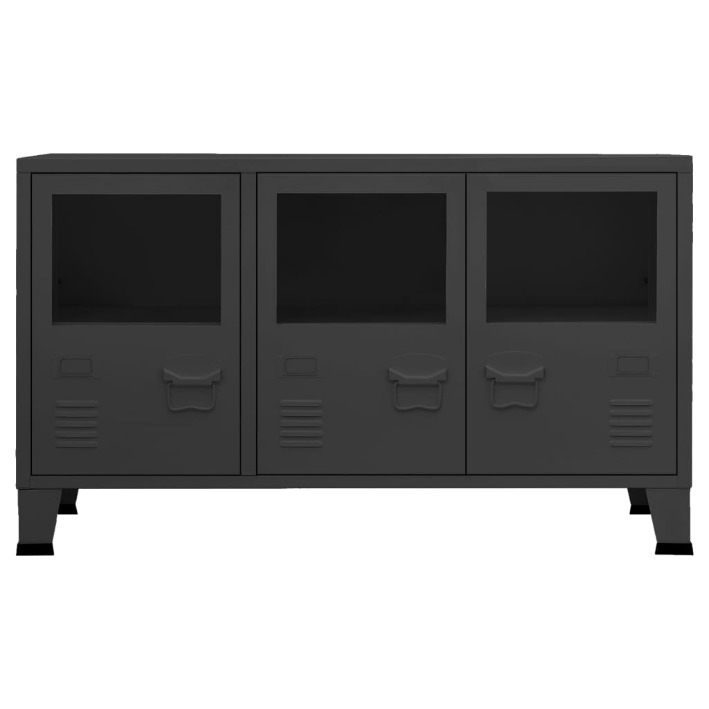 vidaXL Buffet industriel noir 105x35x62 cm Métal et verre