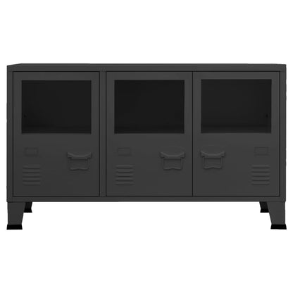 vidaXL Buffet industriel noir 105x35x62 cm Métal et verre