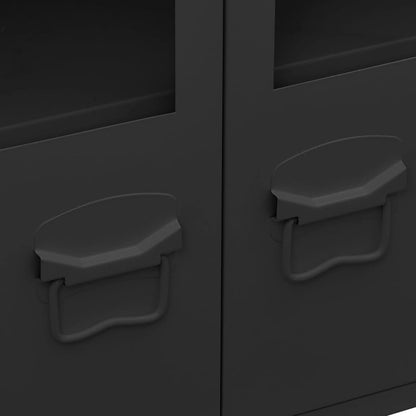 vidaXL Buffet industriel noir 105x35x62 cm Métal et verre