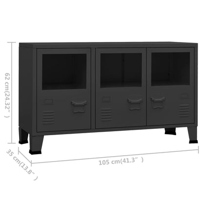 vidaXL Buffet industriel noir 105x35x62 cm Métal et verre