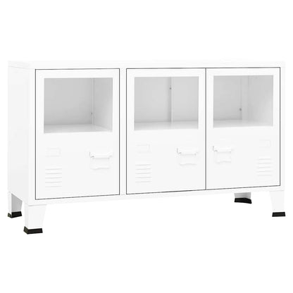 vidaXL Buffet industriel blanc 105x35x62 cm Métal et verre