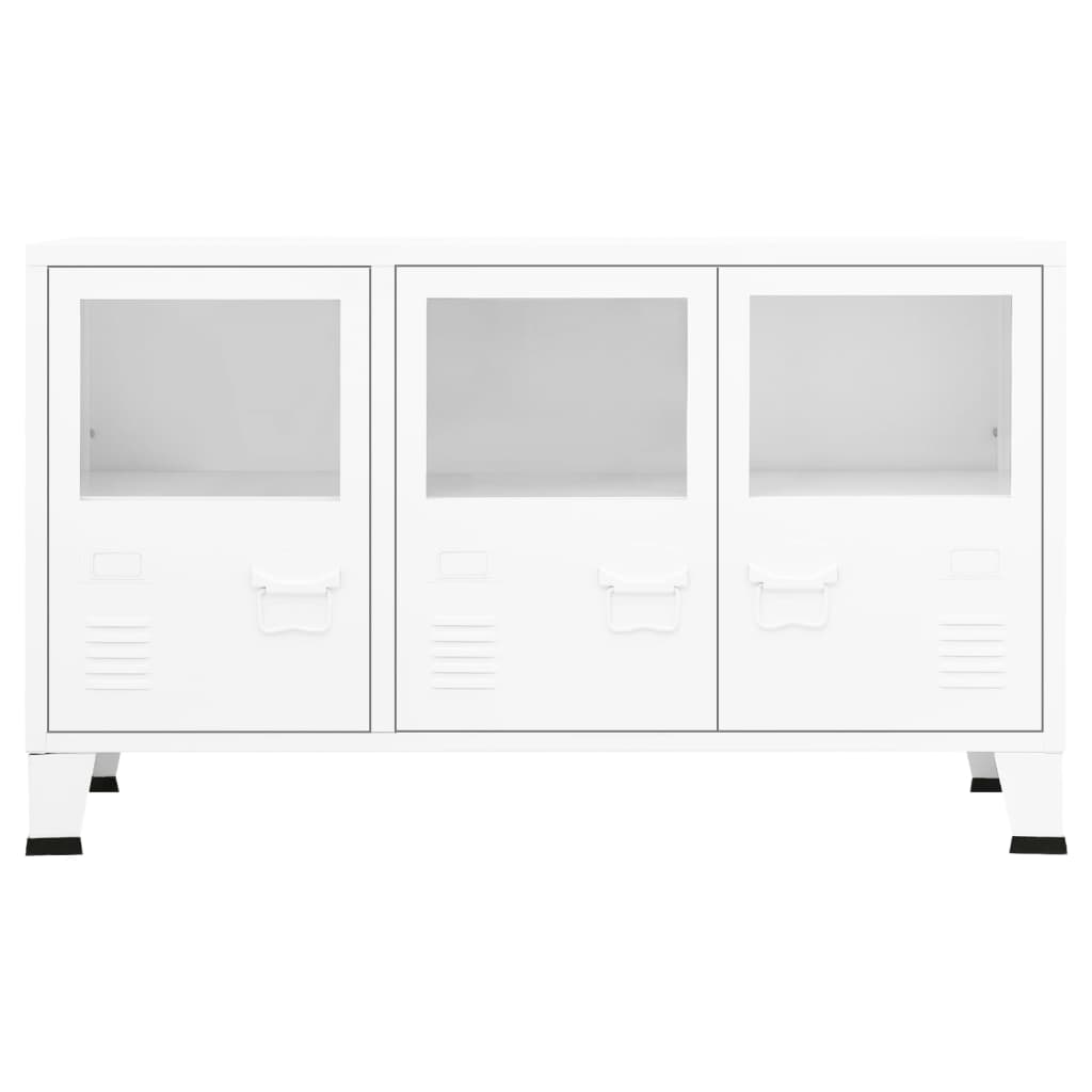 vidaXL Buffet industriel blanc 105x35x62 cm Métal et verre