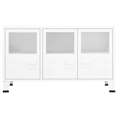 vidaXL Buffet industriel blanc 105x35x62 cm Métal et verre