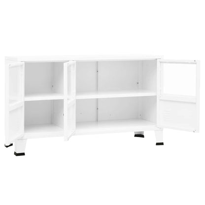 vidaXL Buffet industriel blanc 105x35x62 cm Métal et verre