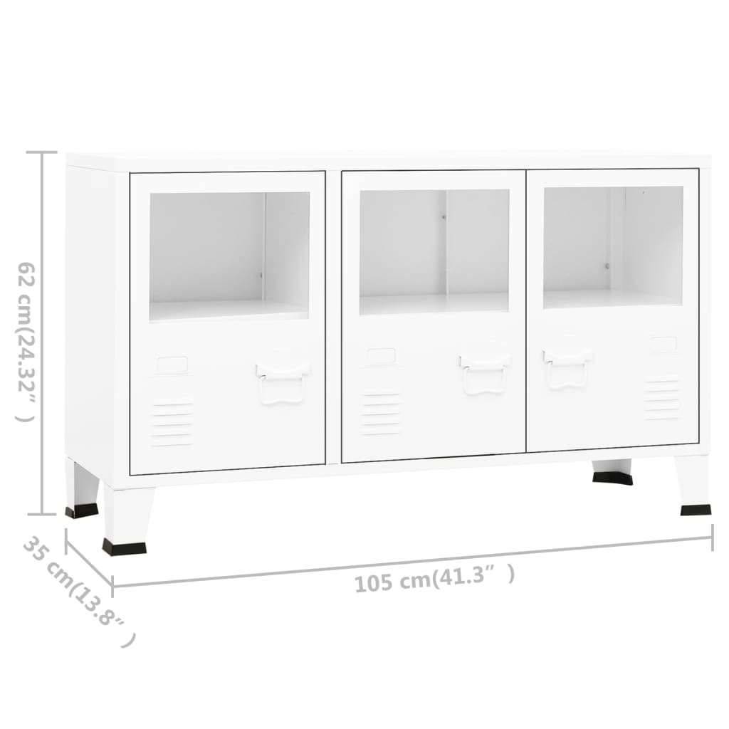 vidaXL Buffet industriel blanc 105x35x62 cm Métal et verre