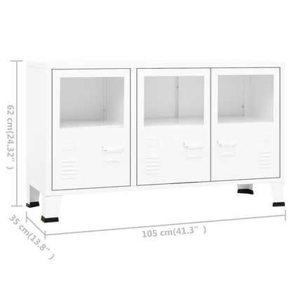 vidaXL Buffet industriel blanc 105x35x62 cm Métal et verre