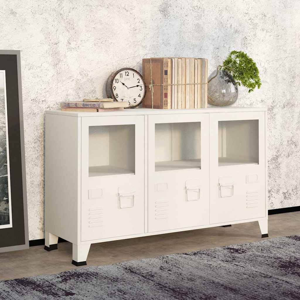 vidaXL Buffet industriel blanc 105x35x62 cm Métal et verre