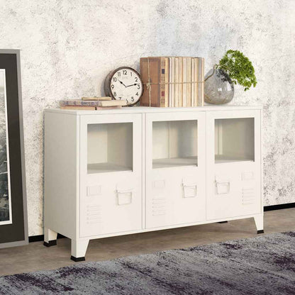 vidaXL Buffet industriel blanc 105x35x62 cm Métal et verre