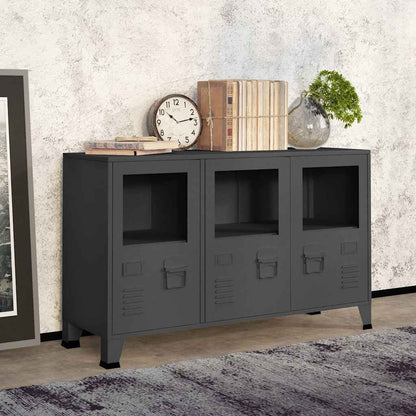 vidaXL Industrial Sideboard Anthrazit 105x35x62 cm Metall und Glas