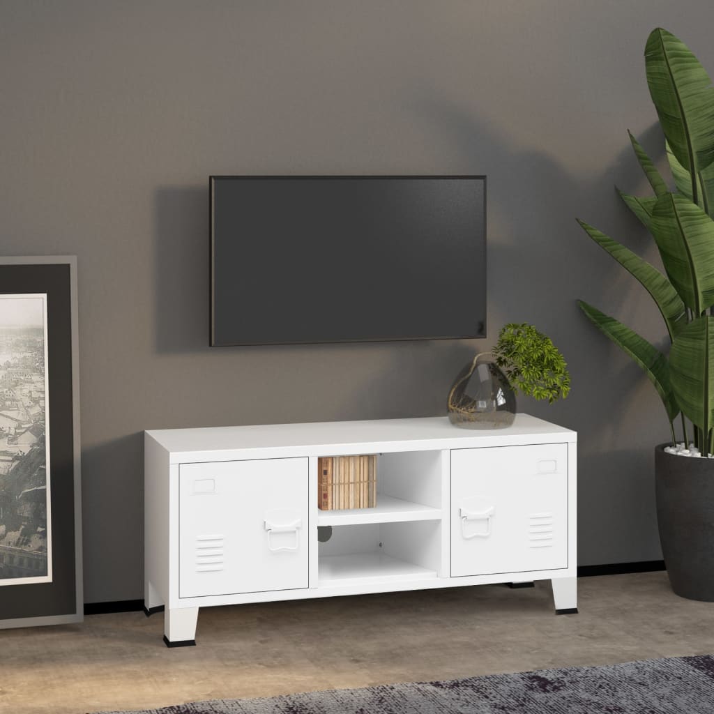 vidaXL Meuble TV de style industriel blanc 105x35x42 cm métal