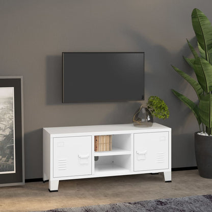 vidaXL Meuble TV de style industriel blanc 105x35x42 cm métal