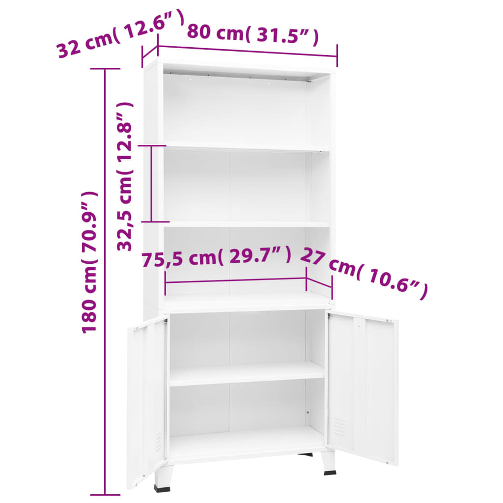 vidaXL Bibliothèque industrielle blanche 80x32x180 cm acier